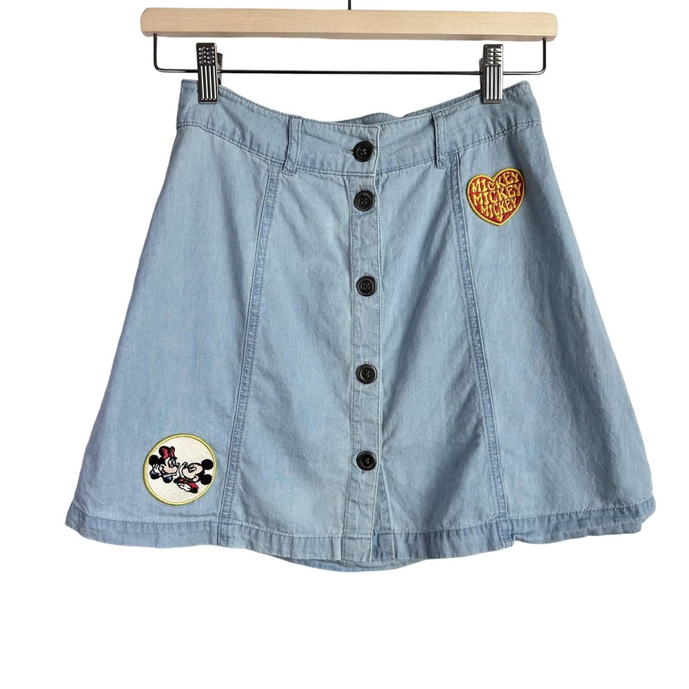 Disney Parks Mickey and Minnie Denim Jean Skirt with Patches Size XS